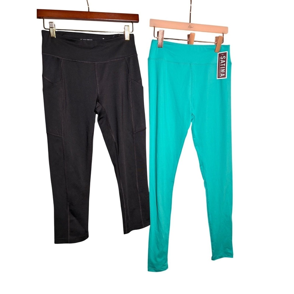Lot of 2 Tek Gear Black Cropped & NWT Satina High Waisted Leggings Lot Women S